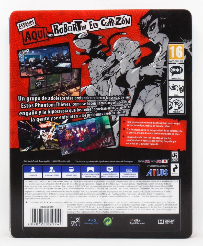 PERSONA 5 DAY ONE STEELBOOK EDITION PLAYSTATION 4 PS4 PLAYSTATION PAL ESPAÑA, foto 2 de 3