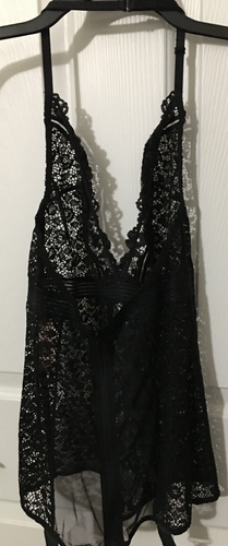 Victorias Secret Black Lace Bustier Corset Garter Dress Size S Halter Neck Sheer - Picture 15 of 18