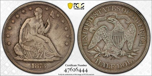 RARE 1873-cc  NO Arrows Seated LIBERTY Half Dollar. PCGS VF details (H cleaned).