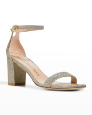  500 STUART WEITZMAN Nudistcurve Glitter Block-Heel Sandals PLATINO 5  DA19 