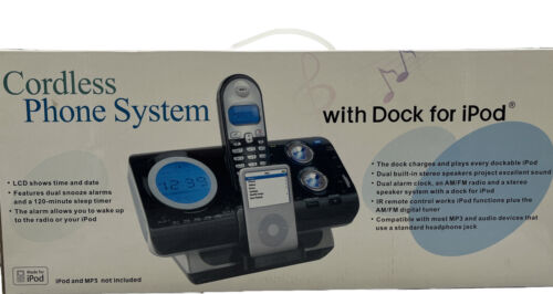 iPod Dock Cordless Phone System with Alarm E-MS006 handset remote control NEW - Picture 1 of 9