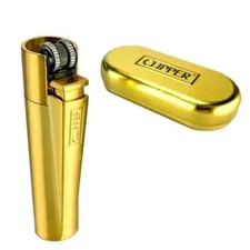 1 Brand New Shiny Gold Fixed Flame Clipper Collection Lighter With Gift Box