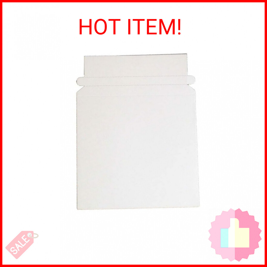 Maxtek CD/DVD Disc White Cardboard Mailers, 6 x 6 3/8 Inches, Self Seal