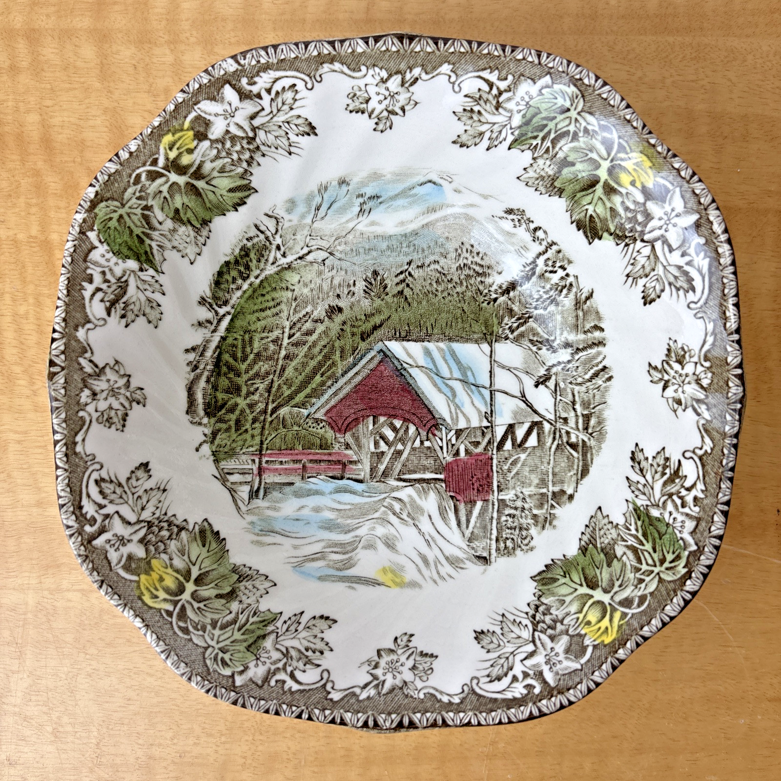 Vintage Friendly Village Covered Bridge Cereal Salad Bowl Set of 6