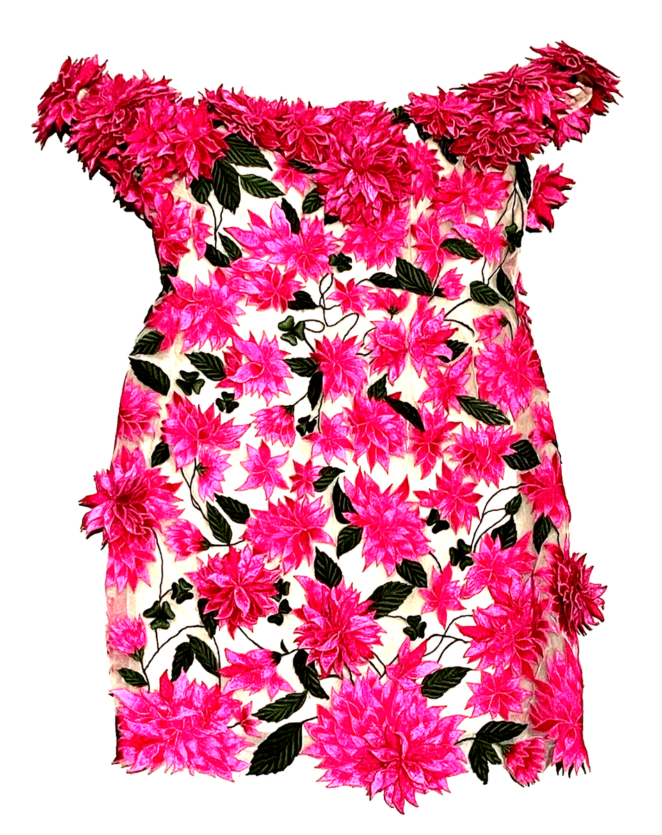 New NWT Oscar de la Renta Embroidered 3D Floral Applique Off Shoulder Dress  US 6 | eBay