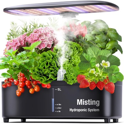 Misting 15 Pods Hydroponic Growing System Herb Garden Kit Indoor, 5L Large Ta...