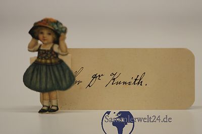  alte Platzkarte Kind mit Hut und Kleid  vintage old reservation card 1920 