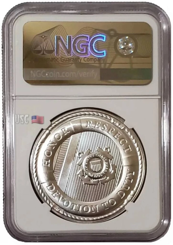 2022-S 1 Oz Silver US COAST GUARD NGC MS70 FDOI Michael Gaudioso Signature Medal - Image 4 of 4