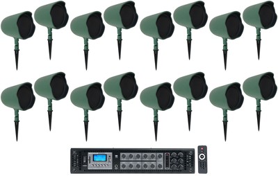 (16) JBL GSF6-GN 6.5'' Landscape Ground Stake/Wall 70v Commercial Speakers+Amp