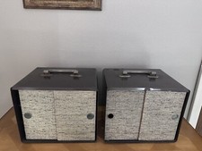 2-Vintage Metal Slide Tray Carrying Case. Sliding Doors. 10 X 8 X 8.5