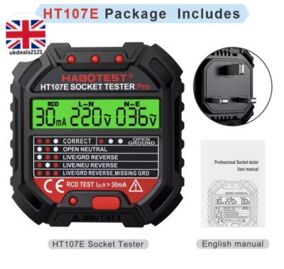Netzsteckdosentester 240V Polaritätsprüfung UK Stecker elektrische Verkabelungsprüfung prüfen 