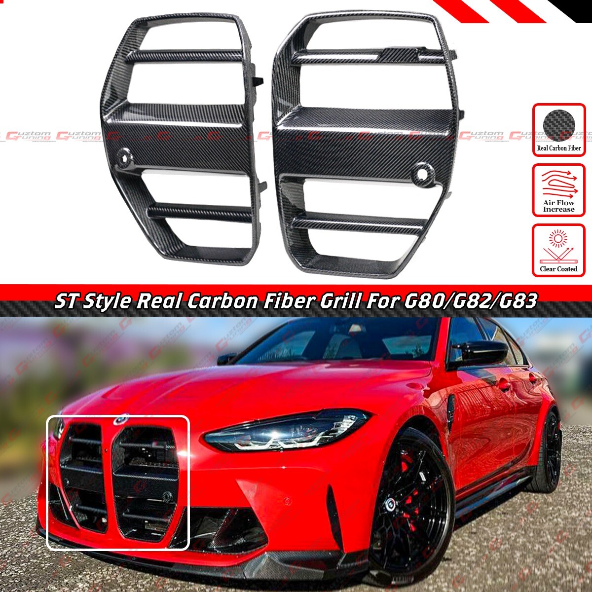 FOR 2021-2026 BMW M3 G80 M4 G82 G83 ST STYLE REAL CARBON FIBER
