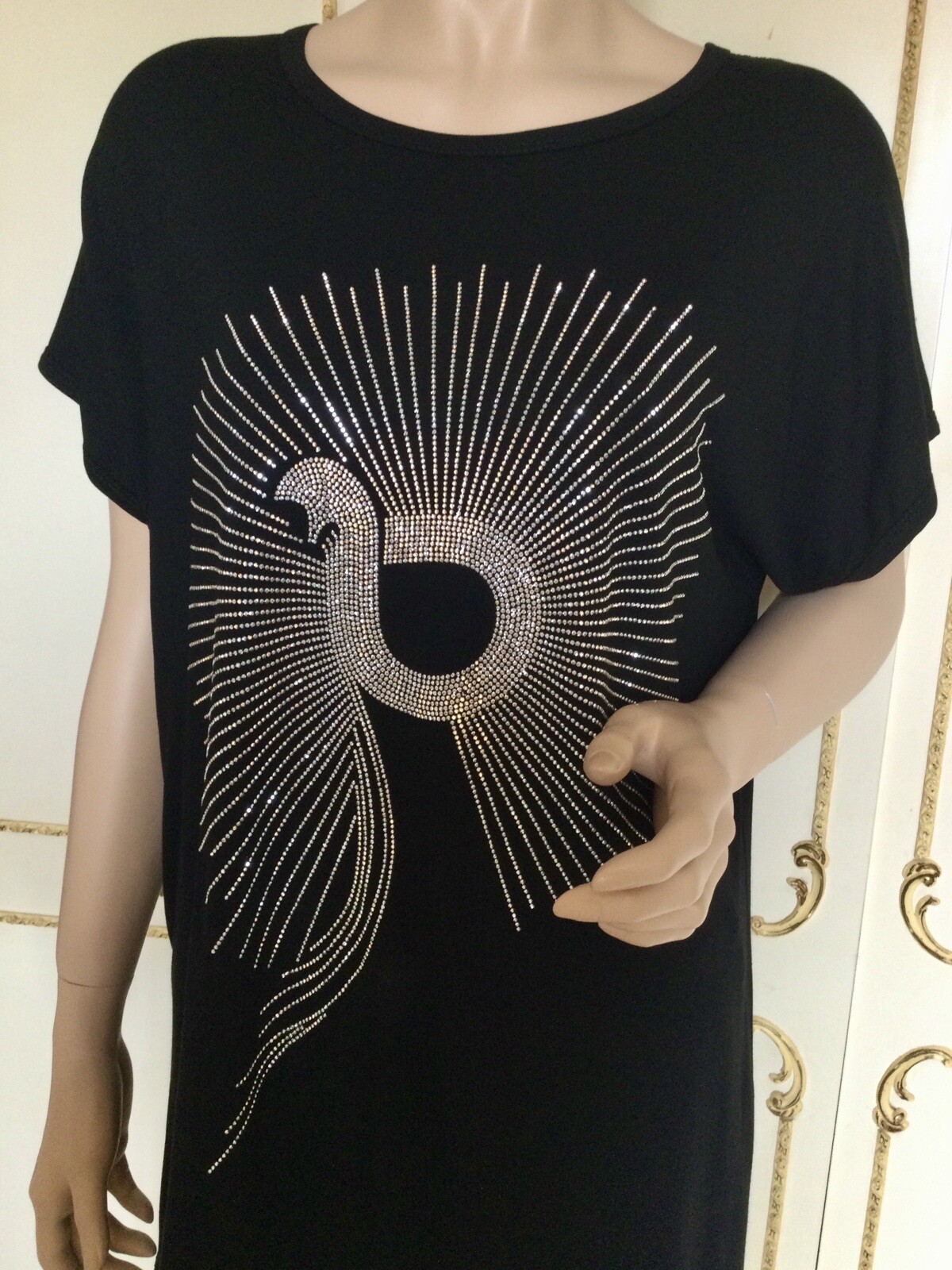 FORESTA BELLA S/M ( 10,12,14 )Black / Crystal Bird T Shirt Tunic Top NWT RRP £38 image 3