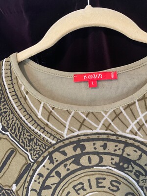 Vintage Noun Paris Long Sleeved Shirt Woman Graphic Size Large Green