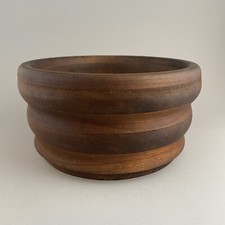 Vintage Turned Wooden Bowl Layered Grooved Rustic Farmhouse
