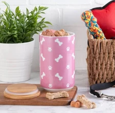 Bone Dry  Rose Paw & Bone Pink Ceramic Treat Jar Canister Brand New Fast Ship