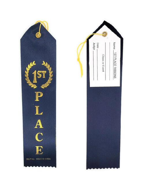 1st Place (Blue) Award Ribbons with a Card and String (12 Pack)