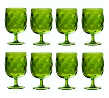 QG 12 oz Green Colorful Stackable Acrylic Plastic Glass Goblet Tumbler Set of 8