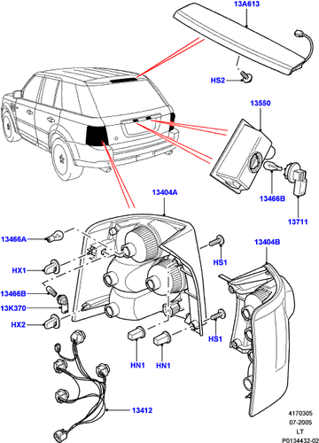 LUZ TRASERA LAND ROVER RANGE ROVER SPORT 05-09 NUEVA GENUINA RH XFB500440 - Imagen 2 de 3