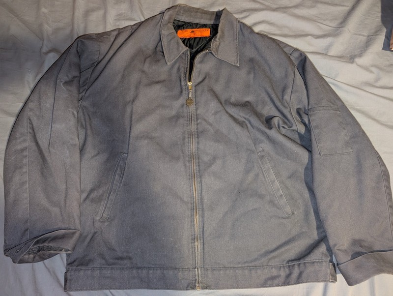 Red Kap Men’s L Gray Quilted Lined Zip Front Work Jacket Construction JT22CH2