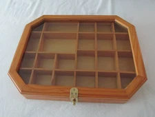 Wood & Glass Wall Hanging Trinket Knick Knack Display Shelf Curio Cabinet