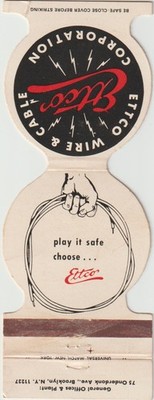 Ettco Wire & Cable Corporation Vintage Die-Cut Matchbook Cover