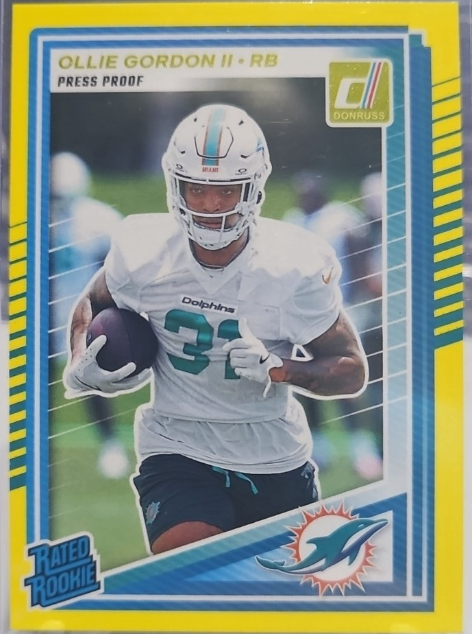2025 DONRUSS RATED ROOKIE YELLOW PRESS PROOF #394 OLLIE GORDON II (RB) MIAMI