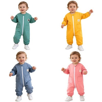 Kids Coverall Zipper Jumpsuit Lightweight Romper Girls Pocket Design Home Soft