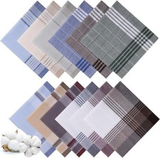 12 Pcs Handkerchiefs for Men, 100 Soft Cotton Men's Handkerchiefs with Check, L