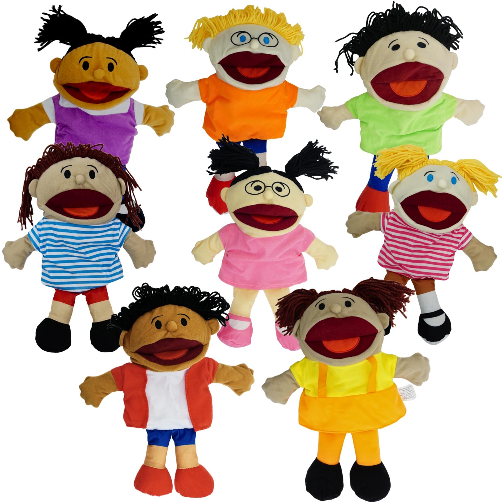 4E Novelty Multicultural Hand Puppets for Kids - 8 Pack Mova