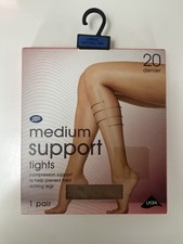 Image of 1 Pair Boots Medium Support Tights Size Large Natural Tan 20 Denier Factor 8