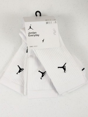 NWT Nike Jordan Everyday Crew 3 Pack Socks DX9632-100 Dri-Fit White SZ L (8-12)