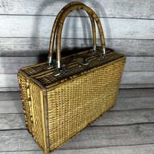 Vintage MCM Woven Wicker Twist Lock Handbag Unique 1950's Box Purse Hong Kong