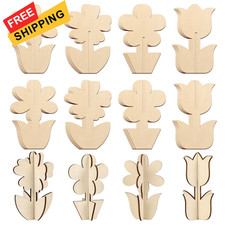 COCHIE DIY 3D Flower Spring Wood Crafts to Paint, Paintable Unfinished 