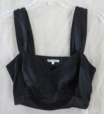 NEW Reformation Beatrice Silk Top SIZE 4 Black - Lace Detail -  Top Only