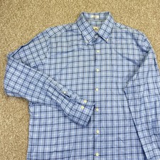 Peter Millar Men  s Large Blue Plaid Button Down Shirt 100 Cotton Long Sleeve