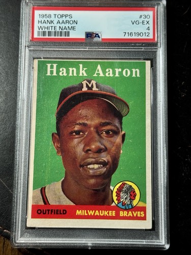 1958 TOPPS BASEBALL #30 WHITE NAME HANK AARON BRAVES HOF GRADED PSA 4 CARD