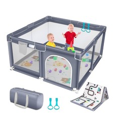 Portable Baby Playpen w/ Gate - Anti-Slip Mat Included for Indoor Outdoor Use