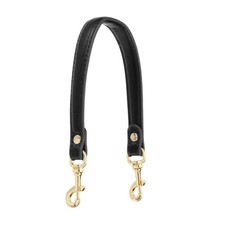 15 Inch Leather Purse Strap, 1 Inch Short Handle Bag Strap, Black/Light Gold
