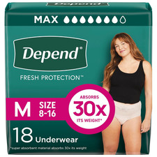 Depend Fit-Flex Women's Adult Diapers, Fresh/Max Protection, Medium - Pack of 18