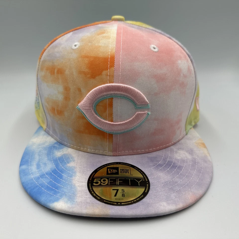 Cincinnati Reds New Era 59FIFTY Easter Tie Dye Hat 150 Yr Patch - 7 5/8 #3 - Image 3 of 4