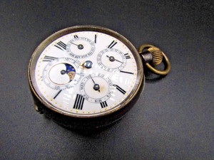 Vintage 1890's Moon Phase Triple Calendar Day Date Swiss Pocket Watch Repair
