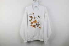 Vintage 90s Y2K Streetwear Womens Large Nature Butterfly Leaf Sweatshirt White