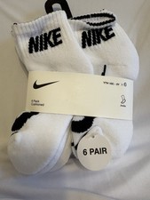 Nike youth 10c-3y cushioned ankle socks 6 pair white w/black swoosh