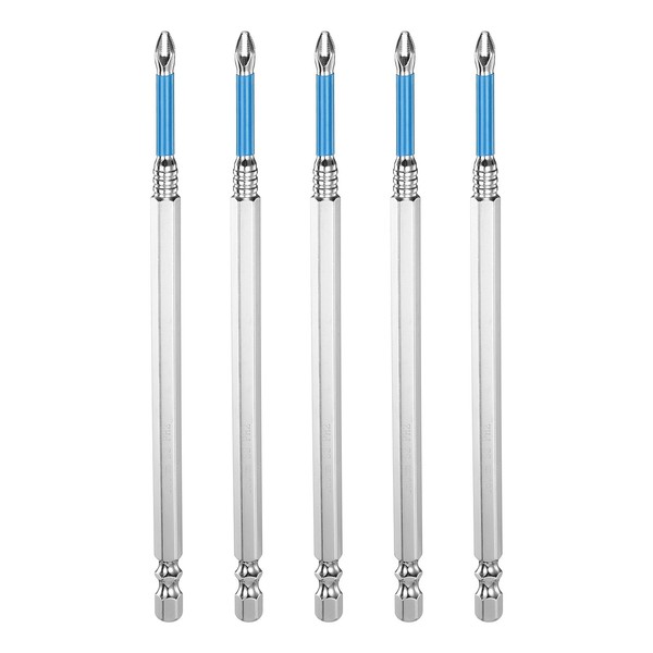 "5Pcs Anti-Rutsch Kreuzschlitz Schrauberbit PH2 1/4\" 6\" Magnetisch Blau FüR"-image
