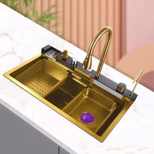 30" Drop In Kitchen Sink Gold Stainless Steel Large Single Bowl Top Mount