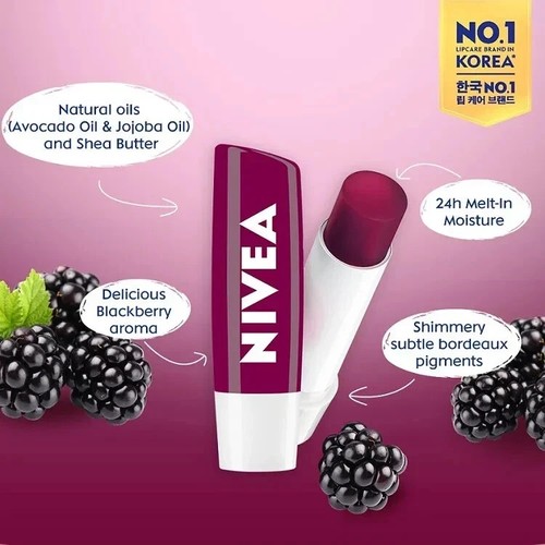 8 PACK Nivea Blackberry Shine Scented Lip Care Burgundy Tinted Balm .17 LOT NEW - Picture 4 of 4