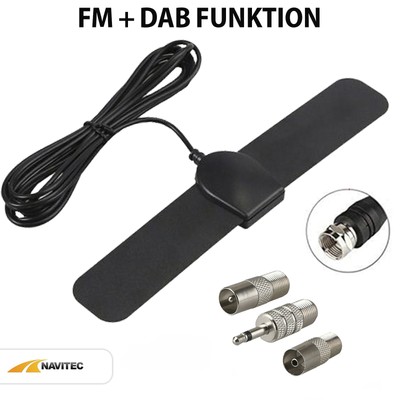 DAB UKW Radio Antenne FM Dipolantenne mit Verlängerungskabel Klebepad 3x Stecker