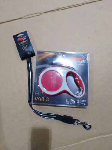 Flexi Vario Tape 5m Large Max. 50kg Dog & Vario LED Flashing Belt Red/Grey