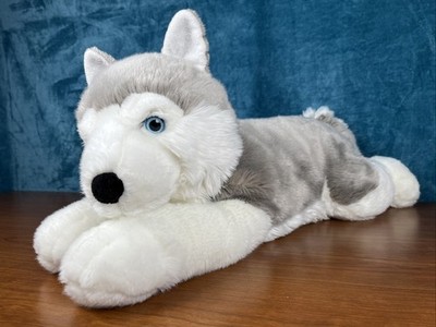 28  Aurora Husky Wolf Jumbo Super Flopsies Gray Blue Eyes Dog Plush #2 READ